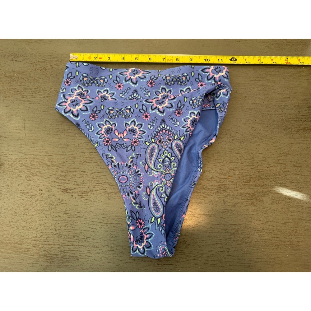 Aerie Purple Paisley Floral High Waisted Bikini Bottoms Small High Cut Swim